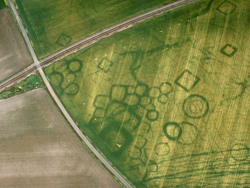 Cropmarks at a protohistoric site at Grezac, France, (from web)