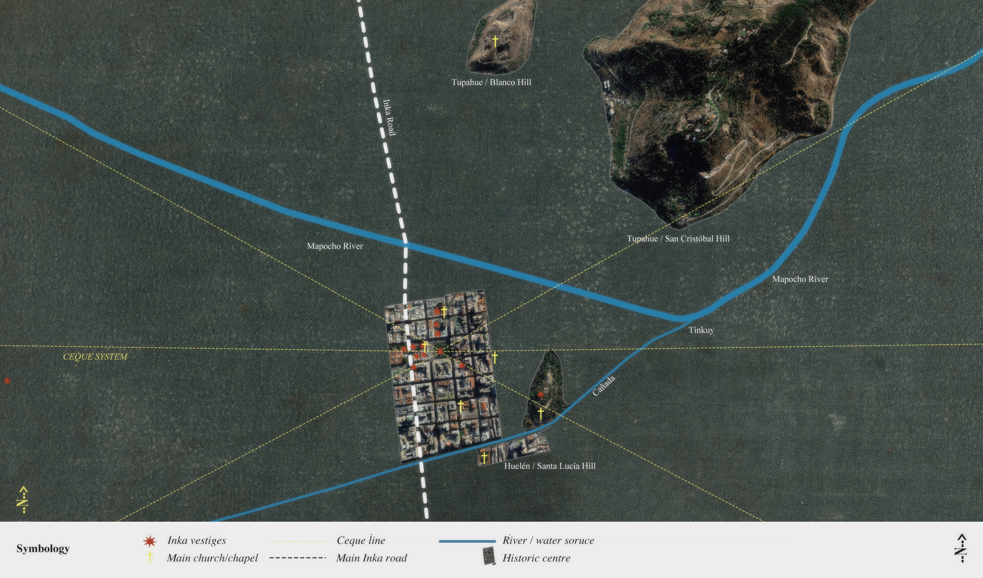 Figure 2 .Schematic representation of the Santiago area during early Spanish colonial times