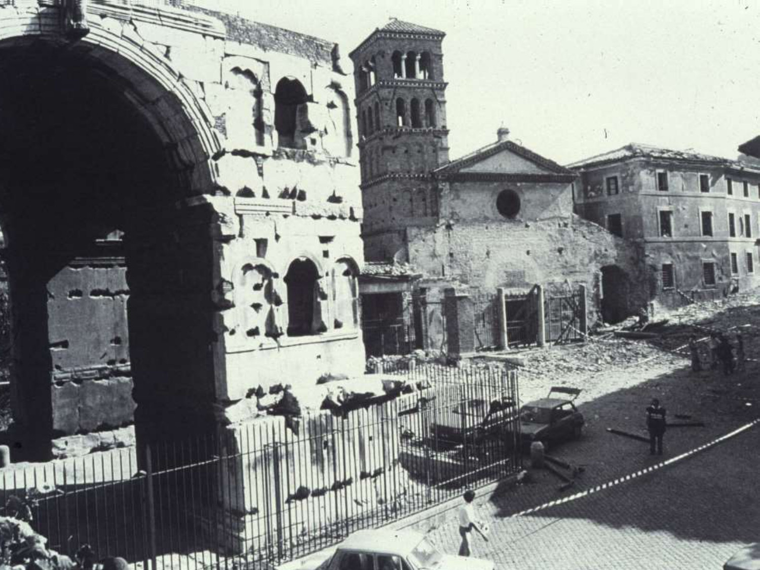 Figure 7. Rome, Church of St. George in Velabro, during the night of July 27-28, 1993 the mafia launched a terrorist attack which destroyed the medieval portico. Photo by the author