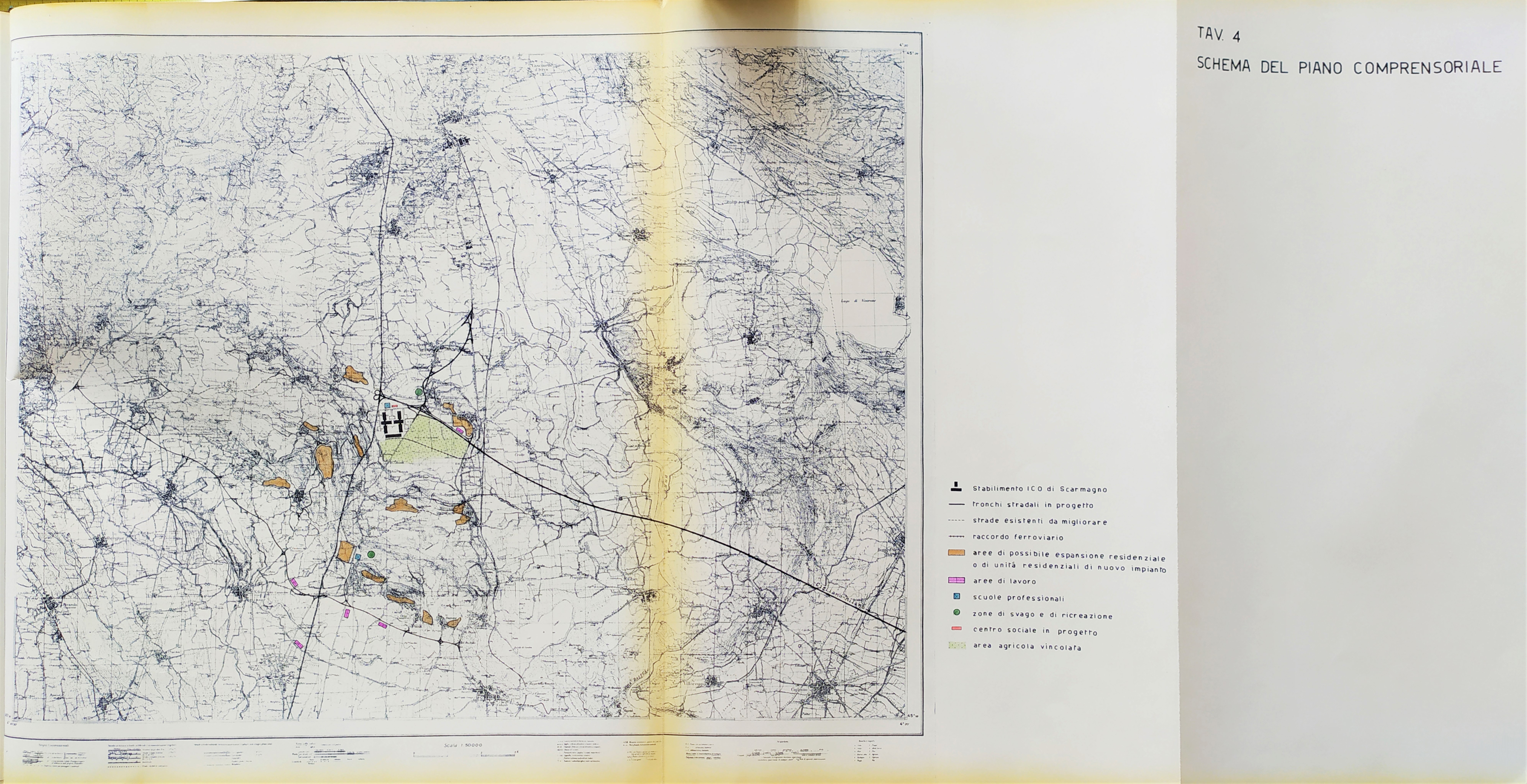 Figure 2. Giovanni Astengo, Tav. 4. Schema del piano comprensoriale. 1962. ©Associazione Archivio Storico Olivetti, Società Olivetti, Documentazione stabilimenti e immobili Olivetti, Fasc. 1, Nuovo stabilimento I.C.O. a Scarmagno. Indagine urbanistica e progetto di sistemazione territoriale