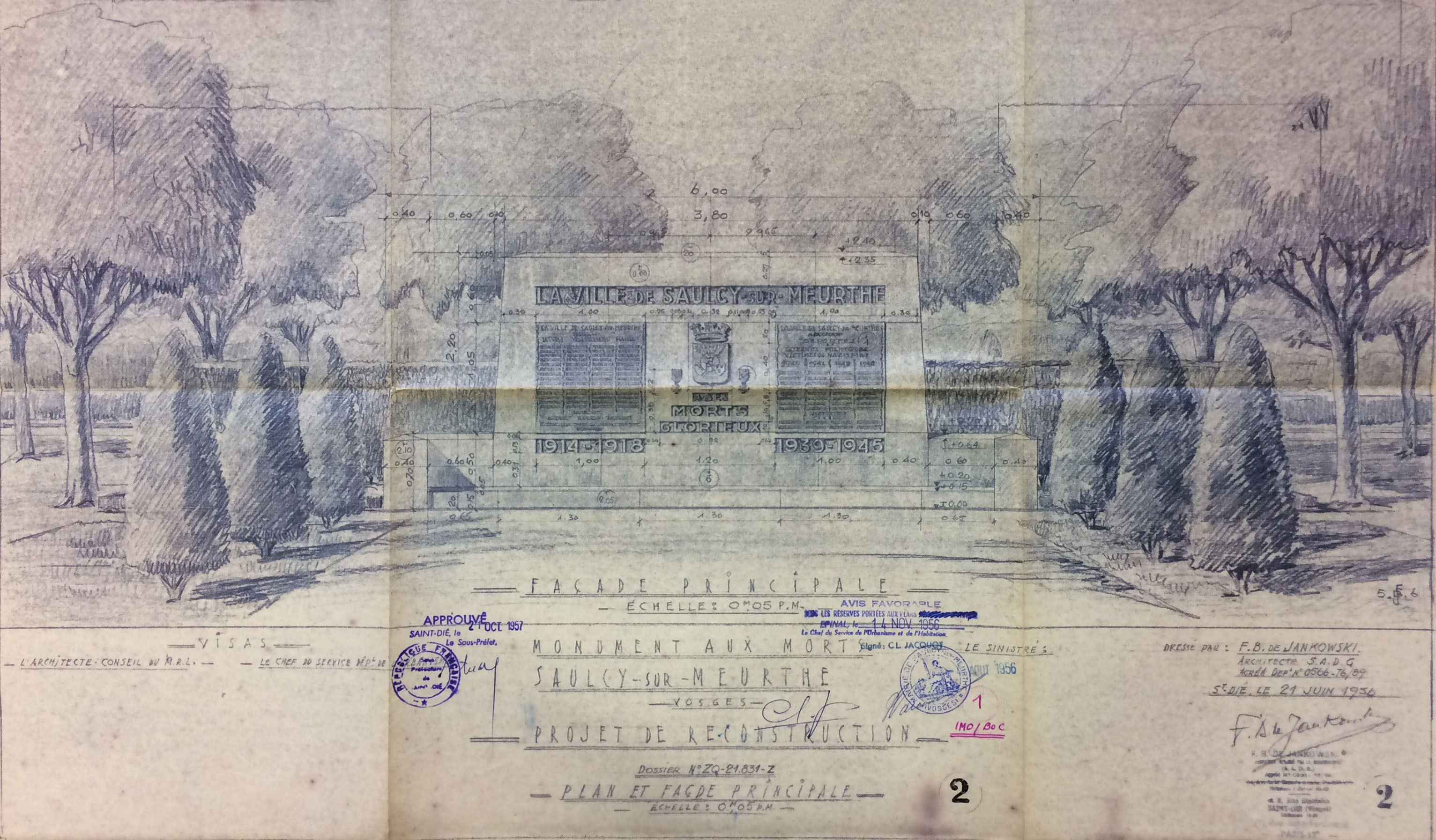 Figure 6. Saulcy-sur-Meurthe, war memorial elevation, July 1956, AD88, 1152W1078