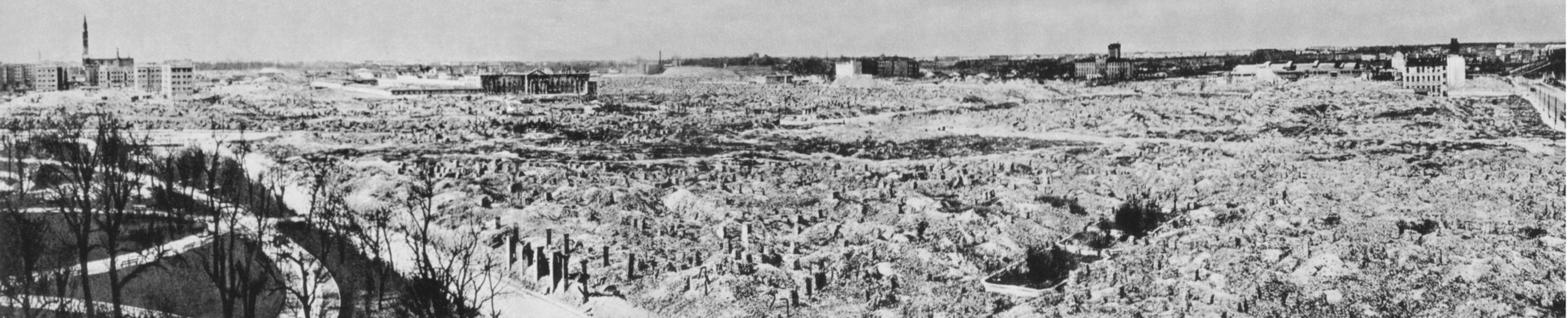 Figure 4. The full destruction of the Warsaw Ghetto, as a reaction of Hitler to the Warsaw Ghetto Uprising in 1943. North-west view, left - the Krasinski`s Garden and Swietojerska street, photo taken in circa 1950. Public domain, in Wikimedia (accessed on January 20, 2024)